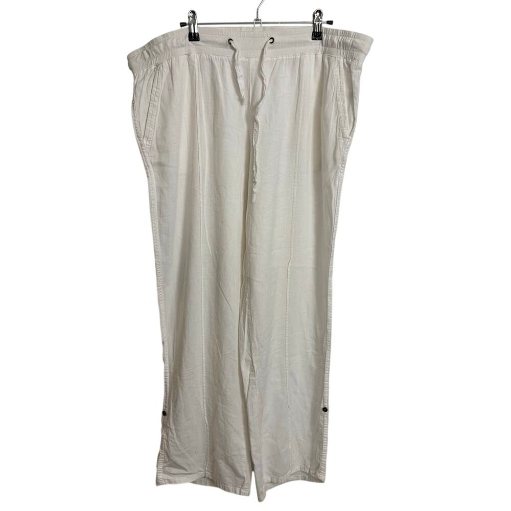 Anthropologie Pants Womens Large White Linen Blend Drawstring Roll Up Mermaid